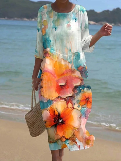 Dam Klänning Blommig Design Mjuk Polyester för Fina Tillfällen-2