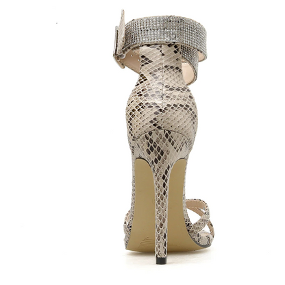 Dam Sandaler Snakeskin Tryck med Strassdetaljer och Plattform-4