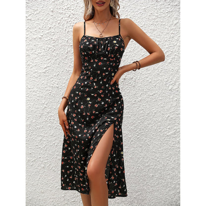 Kvinna Lång Klänning Polka Dot Högkvalitativt Tyg-1