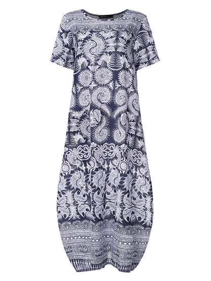 Maxiklänning Dam Blommönster Korta Ärmar Cato För Sommar-2