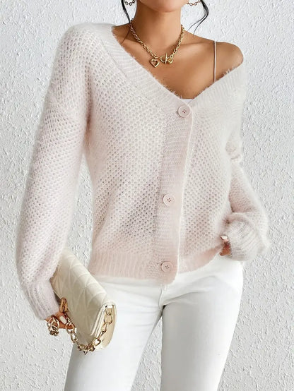 Dam Kardigan Knapp Mjuk Akrylblandning-2