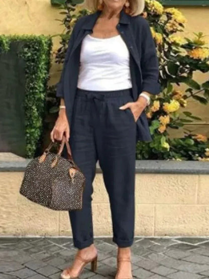 Variant image for Dam Långärmad Skjorta och Byxor Set i Mjukt Material för Sommarkläder-31