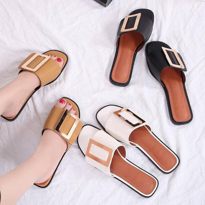 Dam Sandaler Platt Sula med Metall Dekoration i PU och Gummi-4