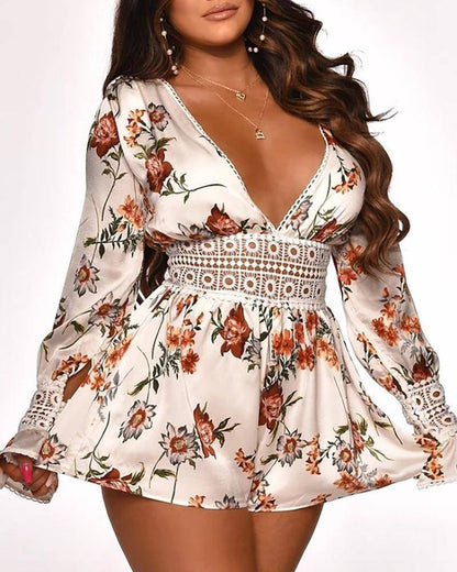 Dam Overall Blommönstrad Polyester Bredduk Stil-2