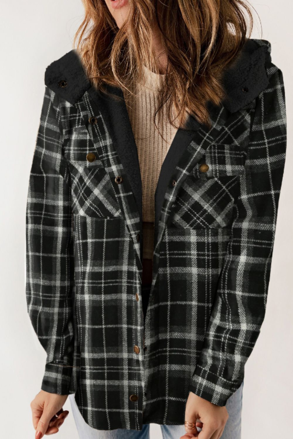 Variant image for Damjacka Casual Rutigt Mönster Hoodie i Hållbar Tygblandning-11