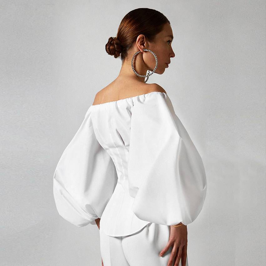 Kvinnors Pufftop Låg Profil Bomull Lykta Ärmar-3