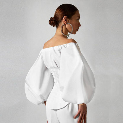 Kvinnors Pufftop Låg Profil Bomull Lykta Ärmar-3