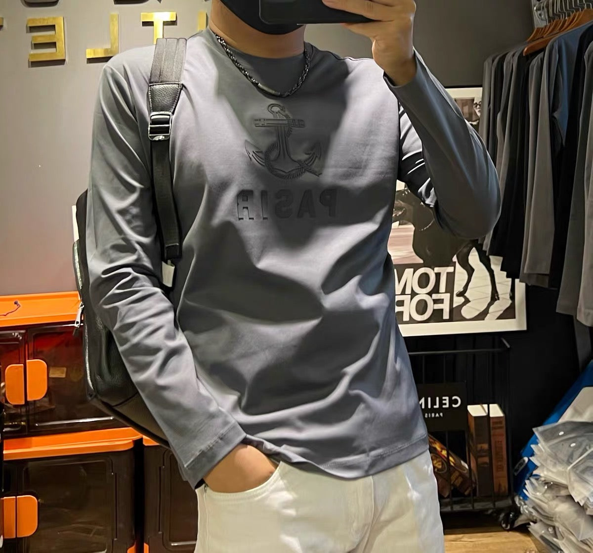 Dam Långärmad Topp Geometrisk Design 100% Bomull 6