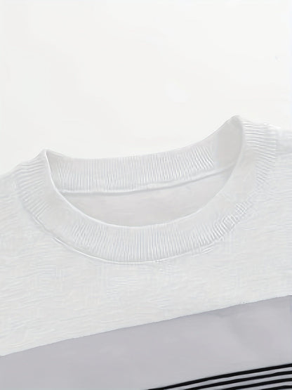 Randig Herrtröja R-Halsringning Medelstort Stretchigt Tyg-6