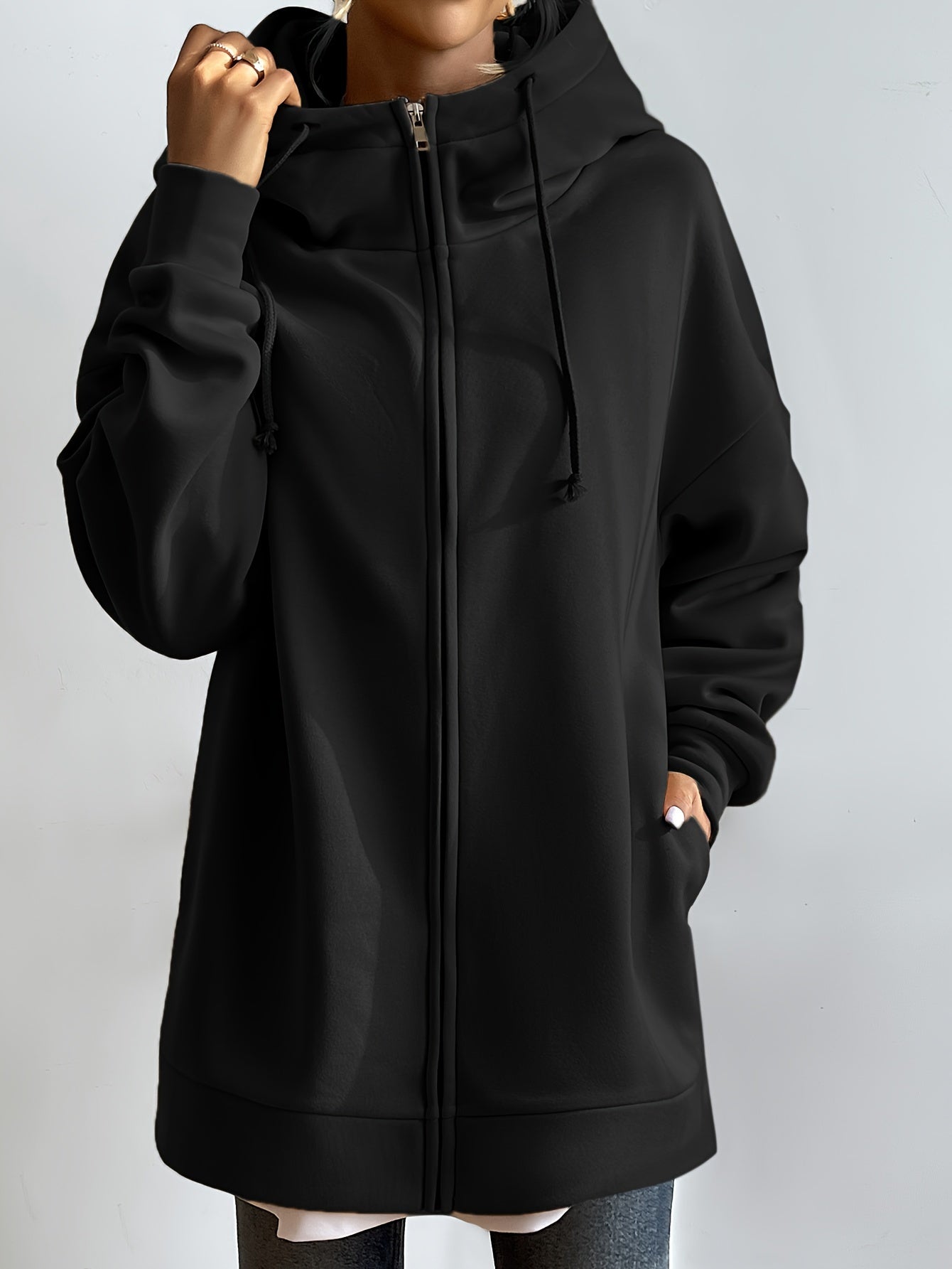 Variant image for Lång Hoodie Dam Zip-up Plysch för Kalla Dagar-1