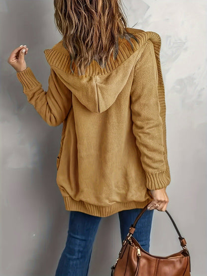 Dam Fleece Cardigan Stickad Design med Huva-4