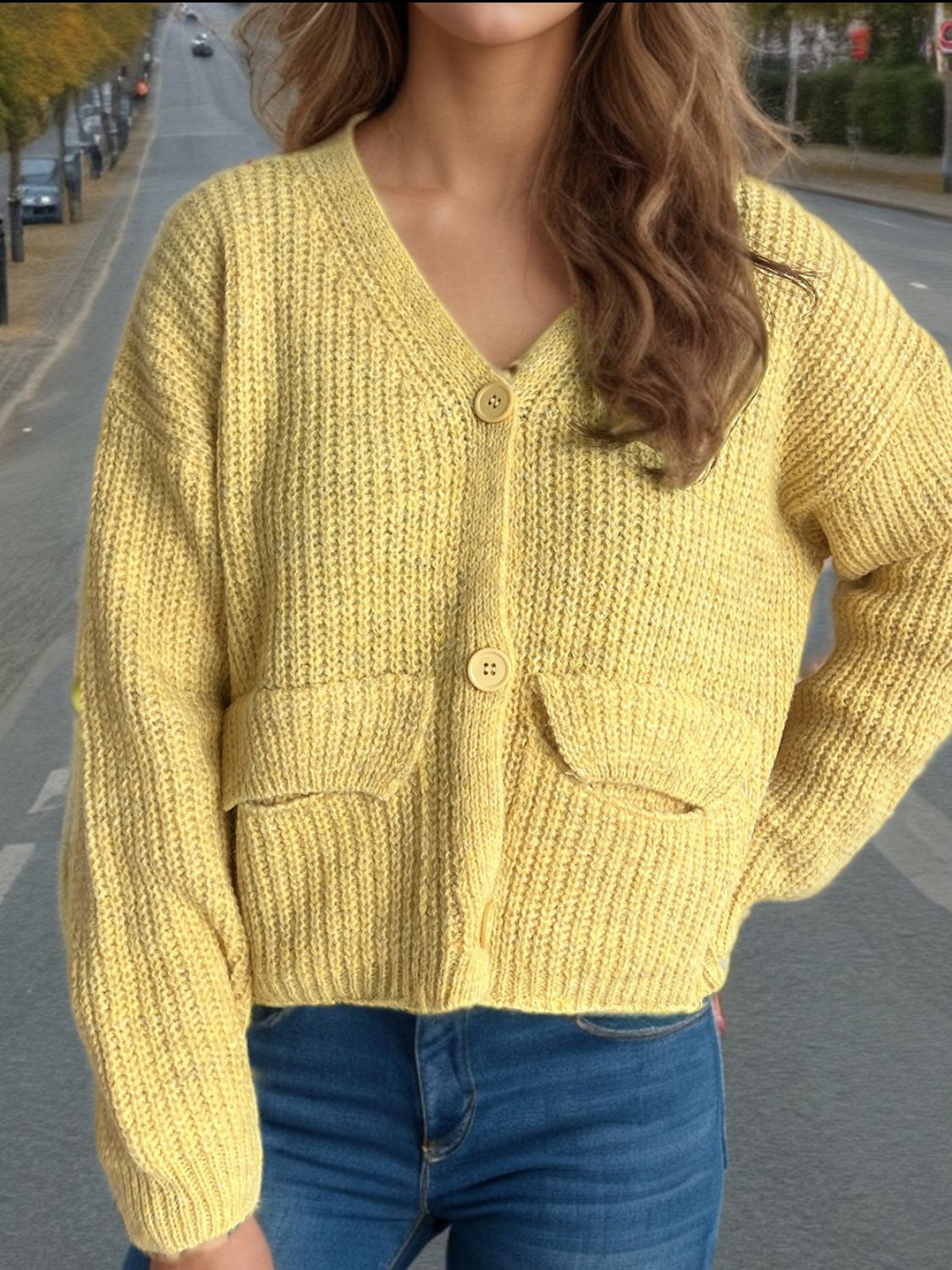 Kvinnors Kardigan Klassisk Design Stickad Material-5