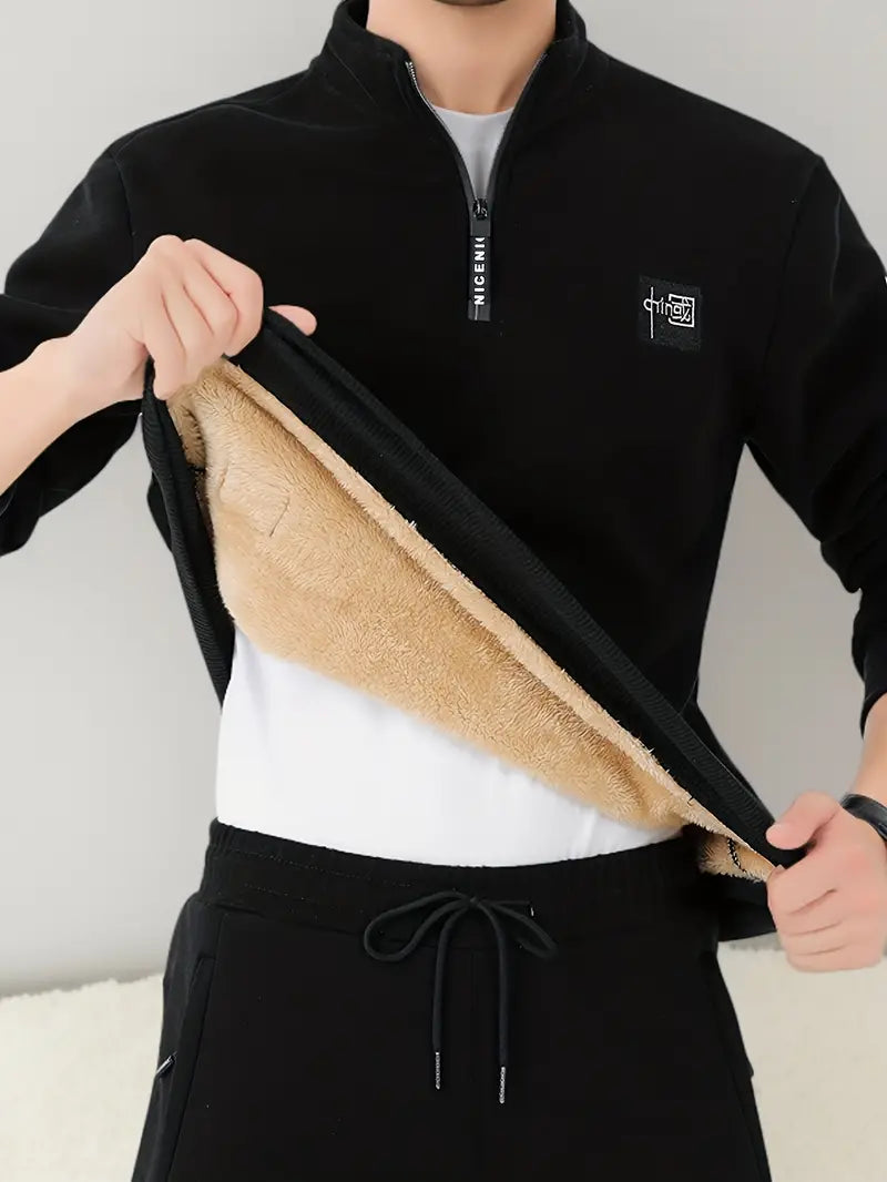 Herr Tröja Hög Krage och Blixtlås i Mjuk Tyg för Avslappnad Stil-5