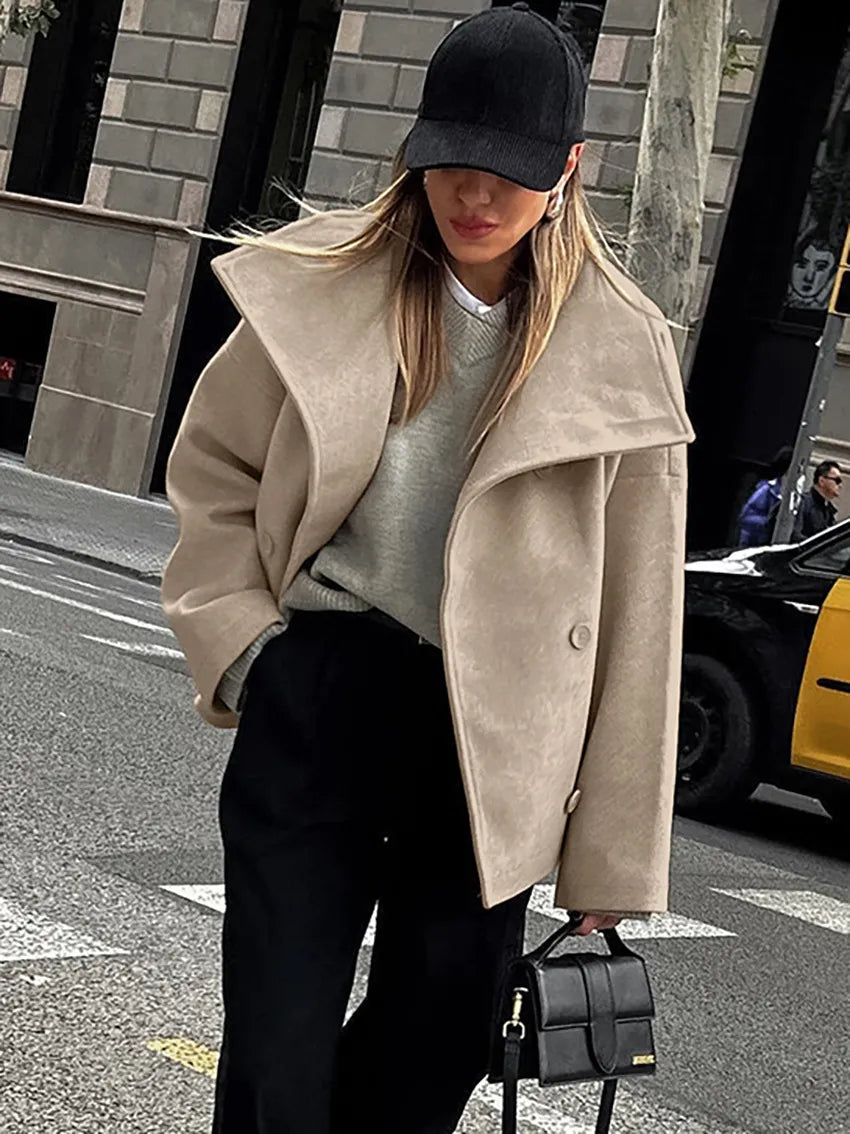 Damjacka Monokrom Stil Långa Ärmar Polyester-4