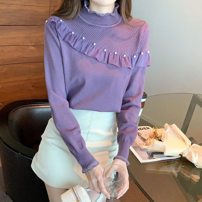 Dam Tröja med Pärldekoration Mjuk Textil-3