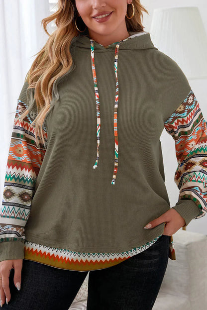 Kvinnors Hoodie Bohemisk Aztec Patchwork Våffelmaterial 1