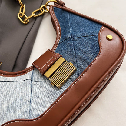 Dam Axelväska Hinktyp Denim med Diamantkedja-3