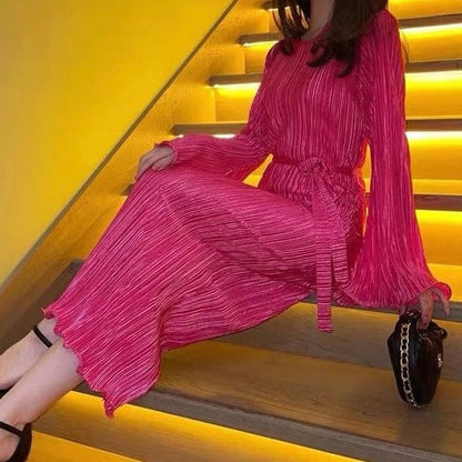 Kvinna Lång Klänning Veckad Polyester-4