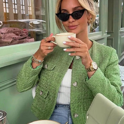 Kvinnors Tvådelad Uppsättning Klassisk Tweed Material-4