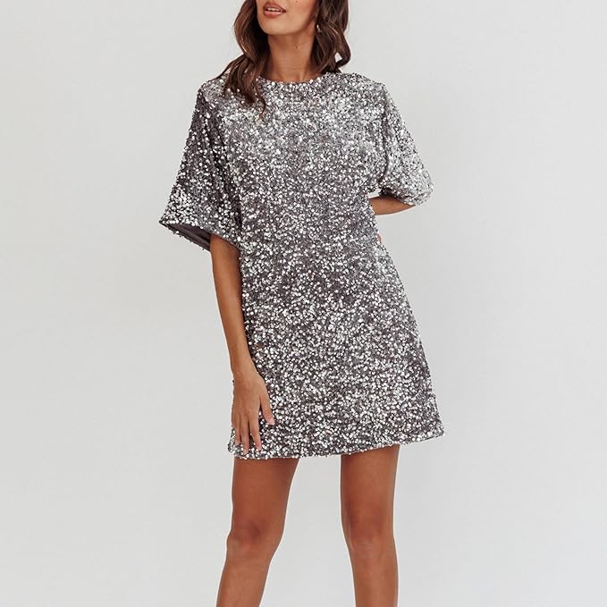 Variant image for Dam Paljettklänning Klockärmar Polyester för Fest och Bröllop-10