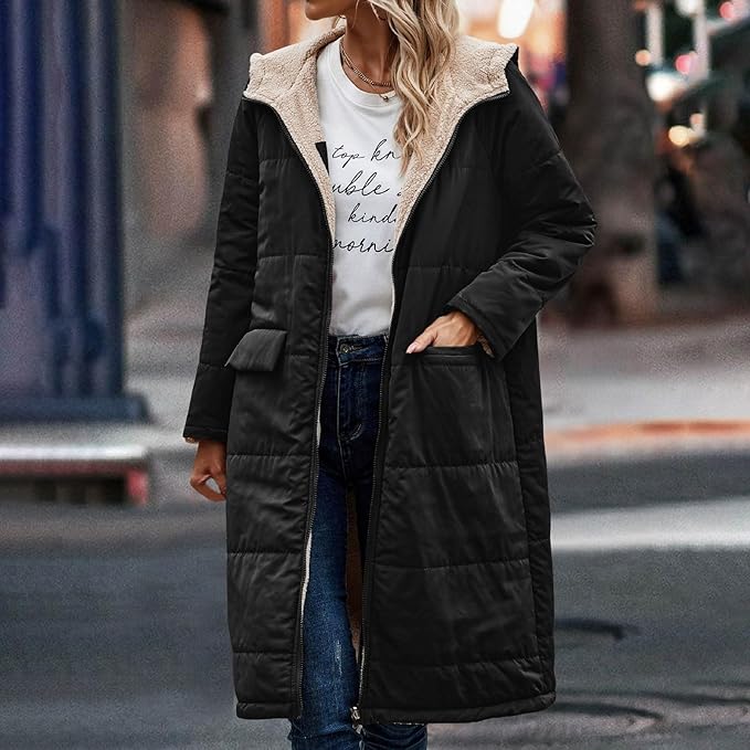 Halvlängd Damjacka Tvåsidig Fleecefodrad Polyester – Modern Jacka för Kalla Dagar 8