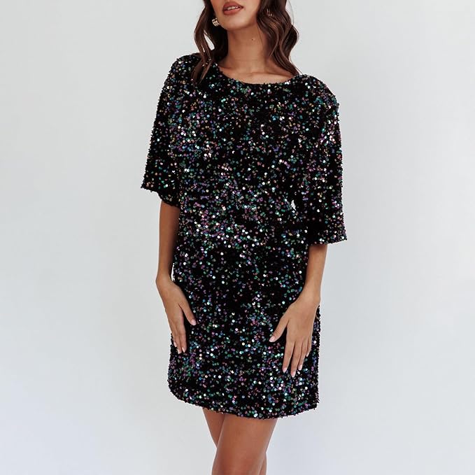 Variant image for Dam Paljettklänning Klockärmar Polyester för Fest och Bröllop-4