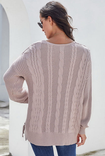 Dam Stickad Tröja Långärmad Bomull V-Formad Halsringning-5