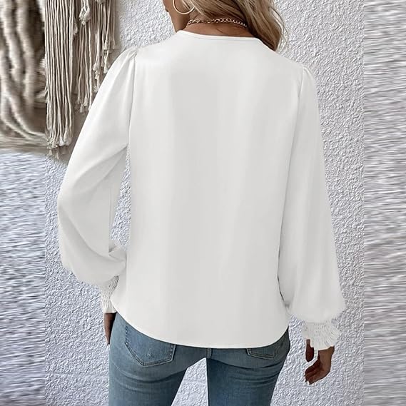 Dam Blus V-ringning Ballongärmar Polyester-3