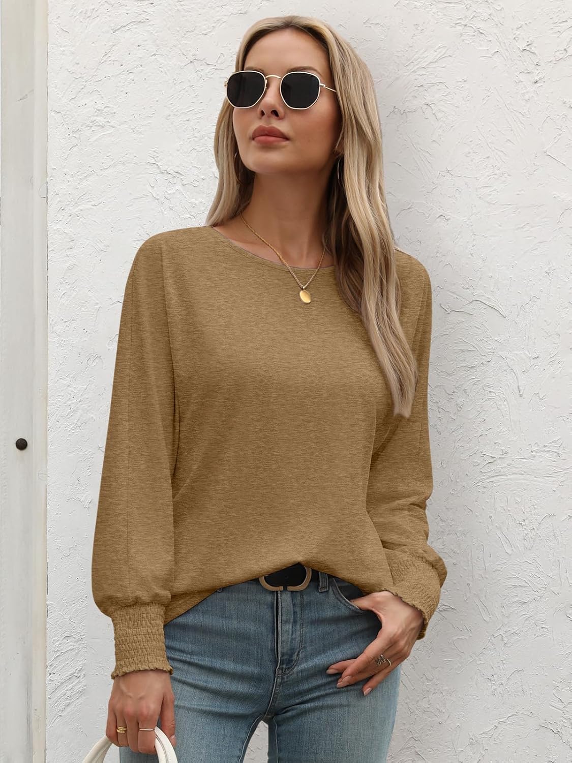 Kvinna Blus med Långa Ärmar och Ruffle Detaljer – 100% Polyester, Vit, Löst Passform, Perfekt för Alla Tillfällen 6