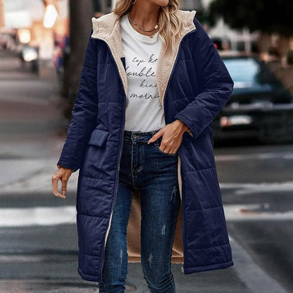 Halvlängd Damjacka Tvåsidig Fleecefodrad Polyester – Modern Jacka för Kalla Dagar 9