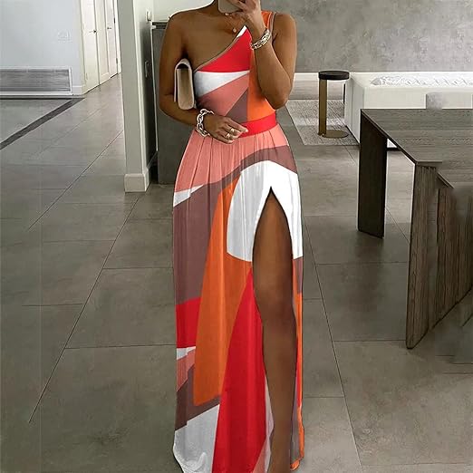 Variant image for Dam Maxiklänning En Axel Lätt Material Elegant För Sommar Och Fest-5