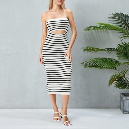 Dam Axel-fri Klänning Medellång Kjol Stretchigt Tyg för Fest och Bröllop-2