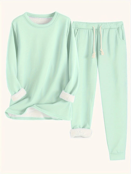 Dam Fleece Set Avslappnad Design Mjuk Fleece-6