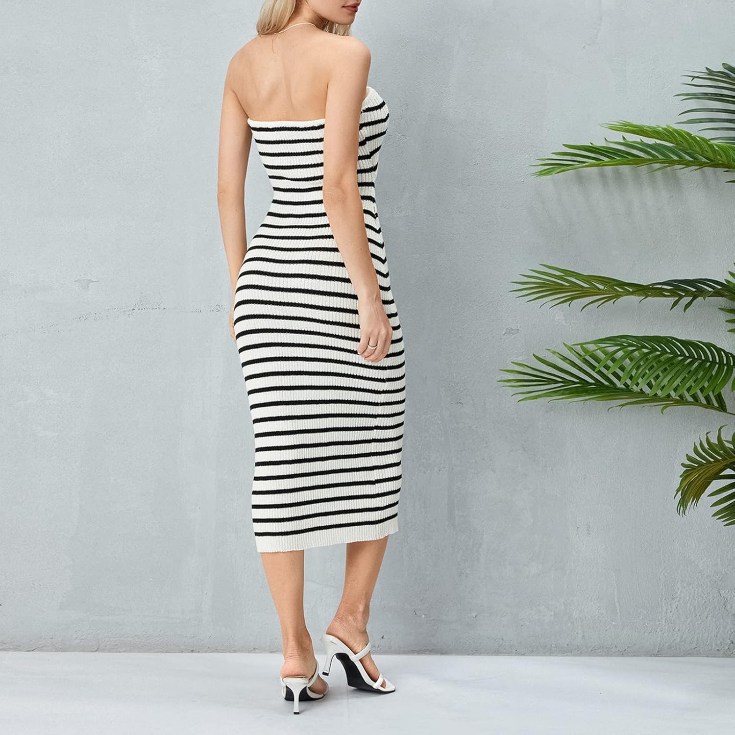 Dam Axel-fri Klänning Medellång Kjol Stretchigt Tyg för Fest och Bröllop-5