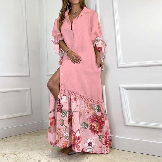 Maxiklänning Dam Blommönster Knappkropp Mjuk Bomullsmix-1