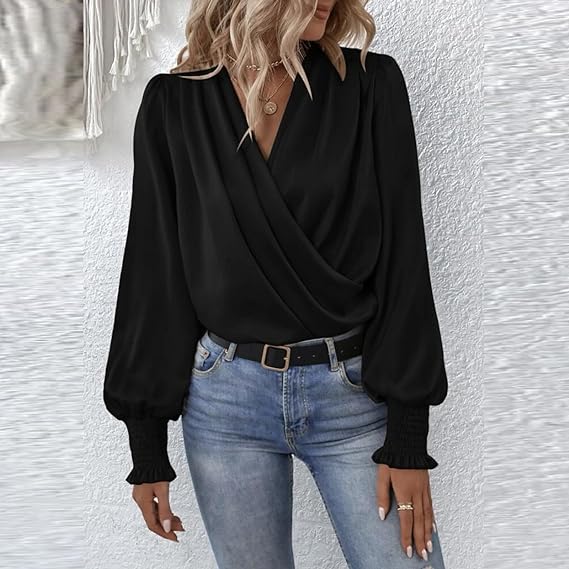 Variant image for Dam Blus V-ringning Ballongärmar Polyester-6