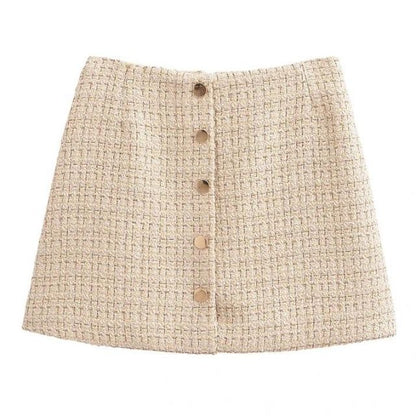 Variant image for Dam A-linjeformad Kjol Tweed med Knappdetalj-1
