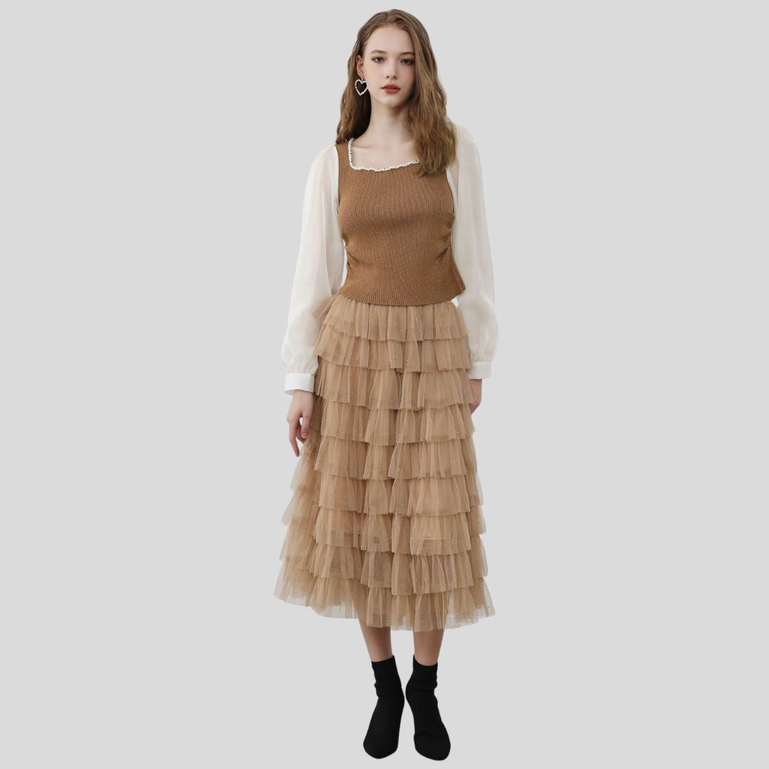 Variant image for Dam Topp Fyrkantig Hals Puffärmar Polyester-1