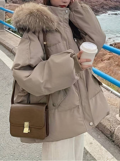 Lång Vinterrock Dam Överdimensionerad med Pälskrage Polyester 5