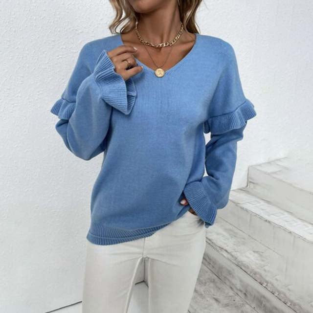 Unisex V-Neck Sweater Cotton-Acrylic Blend-5
