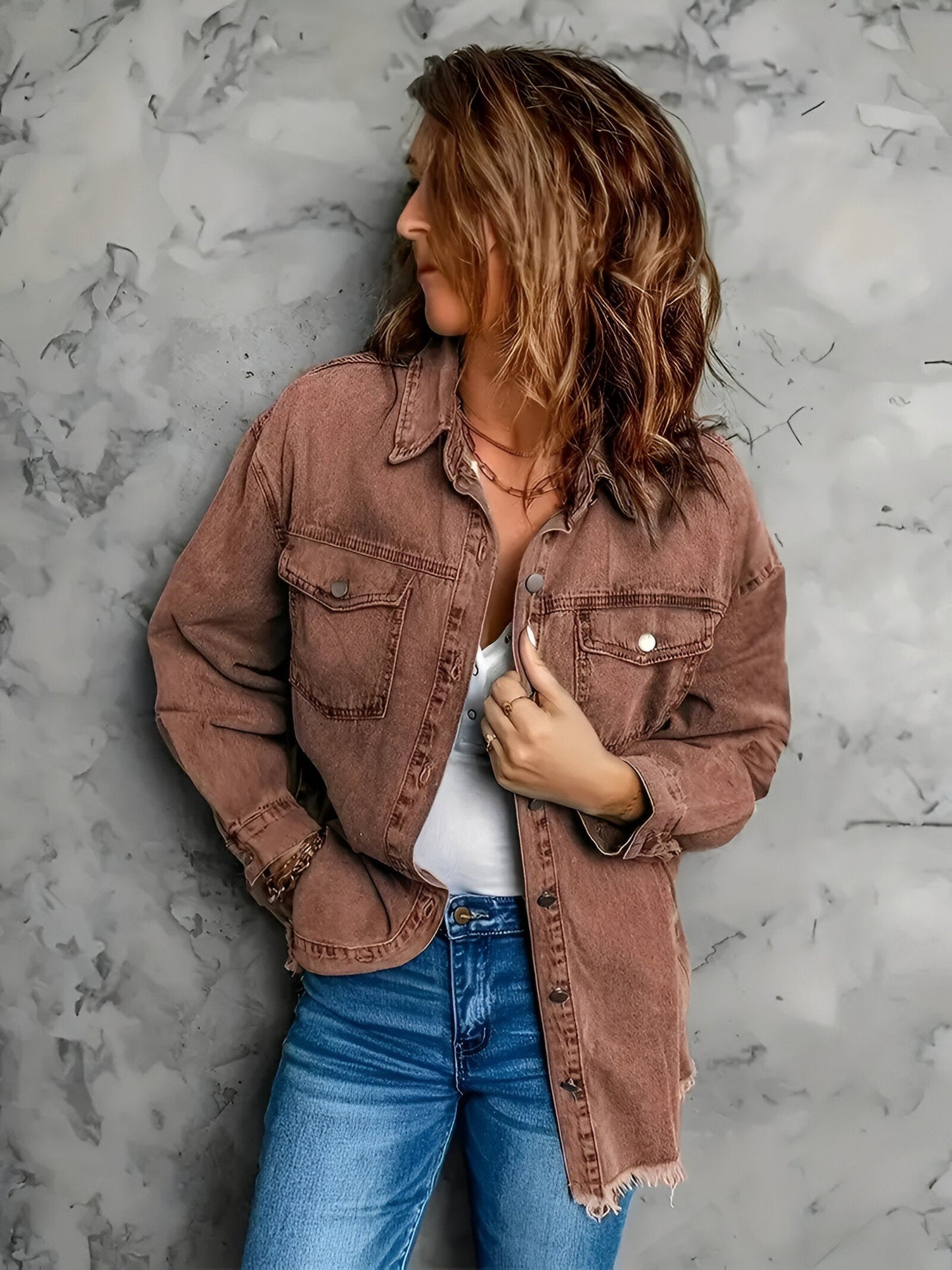 Jeansjacka Dam i Begagnad Look av Mjuk Bomullsblandning - Avslappnad Svart Oversize Denimjacka 2