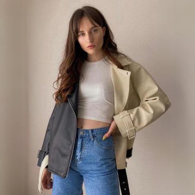 Dam Cyklistjacka Asymmetrisk Konstläder 7