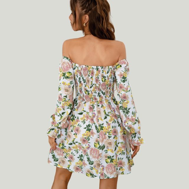 Fina Dam Klänningar Blommönster Vinkelhalsring 100% Polyester Långa Ärmar-4