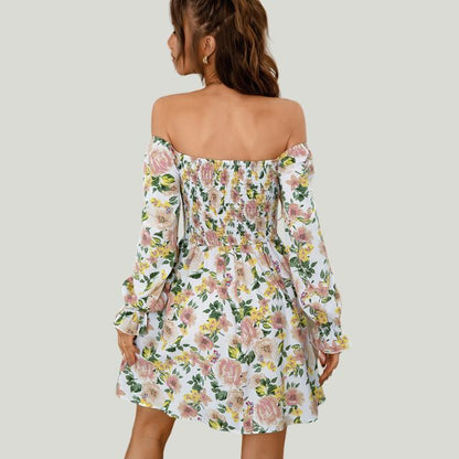 Fina Dam Klänningar Blommönster Vinkelhalsring 100% Polyester Långa Ärmar-4