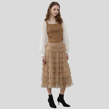 Dam Topp Fyrkantig Hals Puffärmar Polyester-2