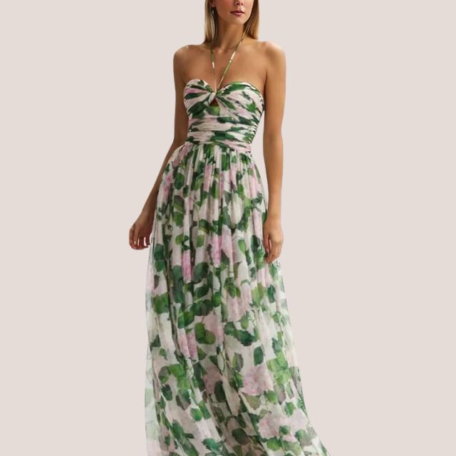 Dam Maxiklänning Blommönster i Bomull och Polyester-1