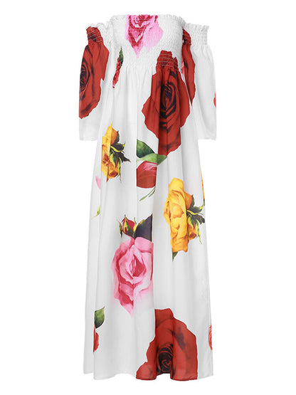 Lång Klänning Dam Maxi Klänning Blommönster Polyester med Långa Ärmar-4