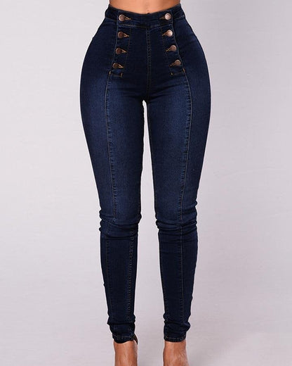 Damjeans Hög Midja Stretch Denim för Dam-1