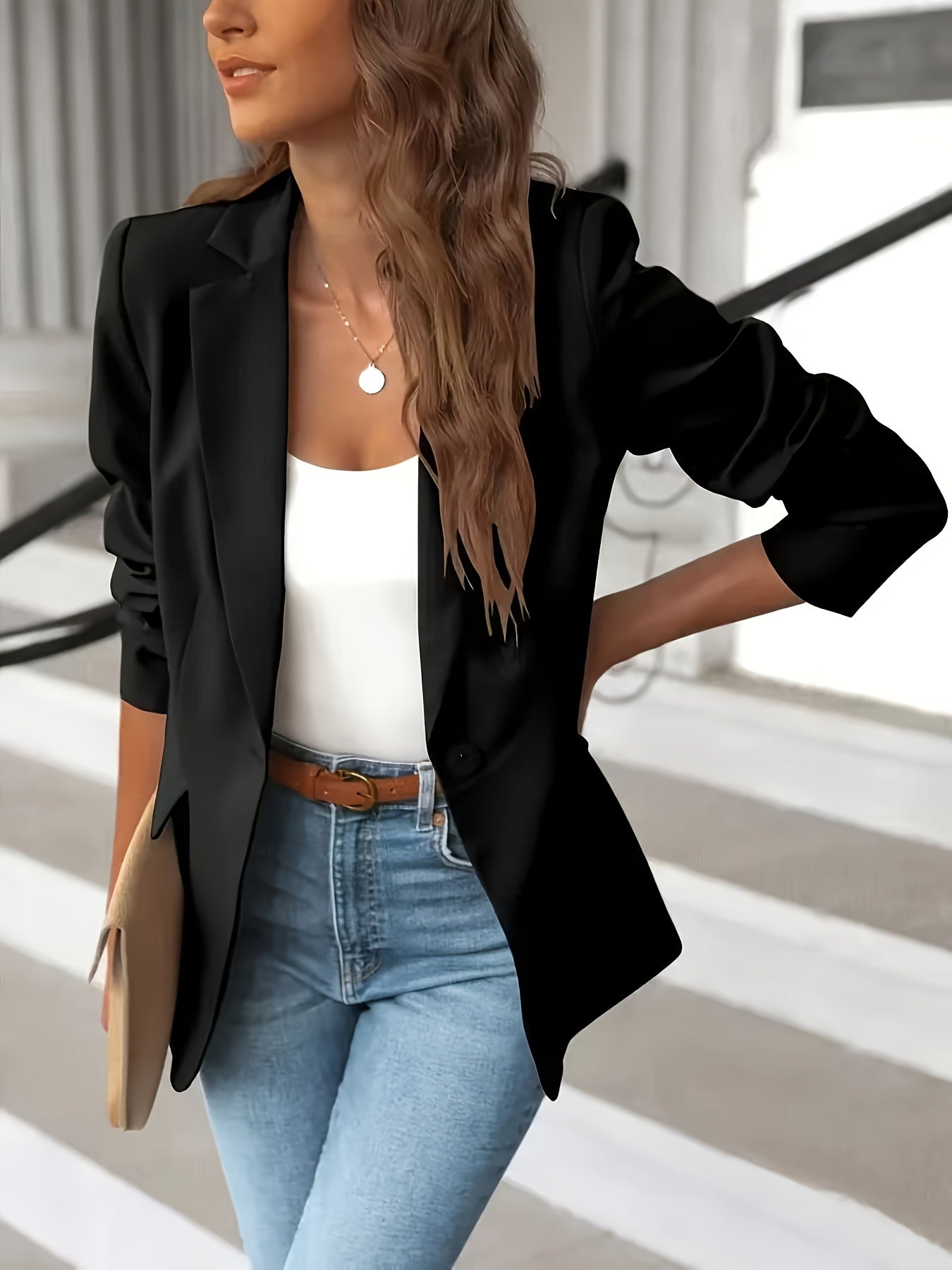 Variant image for Kvinnors Klassisk Blazer Mjuk Blandningstyg med Sidofickor-7