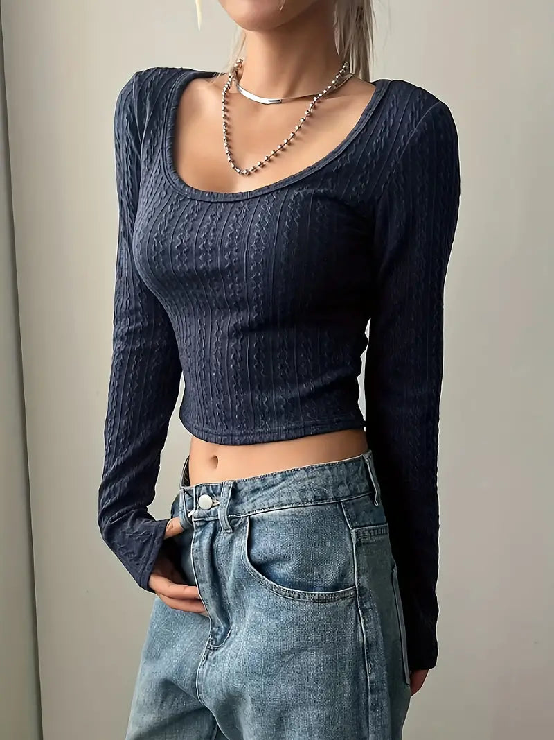 Dam Långärmad Topp Monokrom Design - Festtoppar i 100% Bomull-3